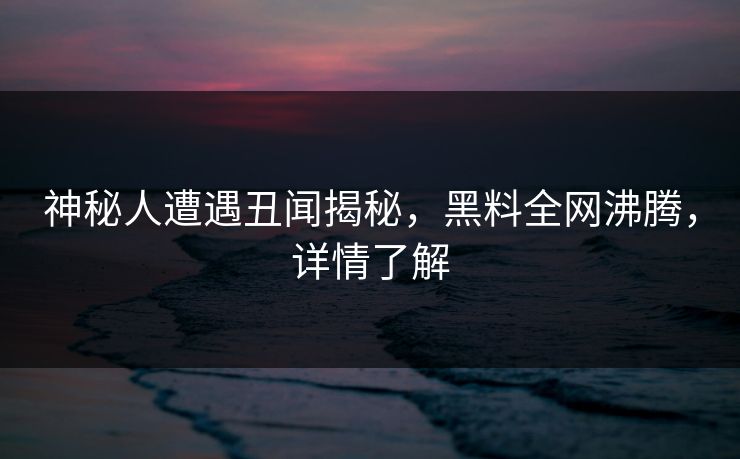 神秘人遭遇丑闻揭秘，黑料全网沸腾，详情了解
