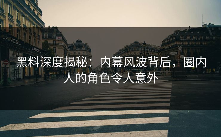 黑料深度揭秘：内幕风波背后，圈内人的角色令人意外